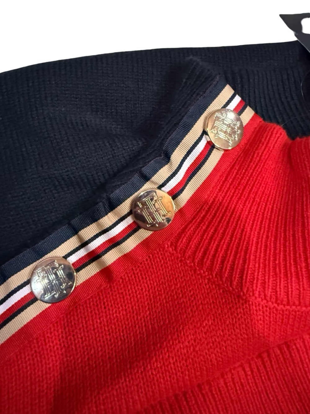 Tommy Hilfiger Mock Neck Sweater Small Red Colorblock Button Shoulder NWT Preppy - Picture 13 of 13